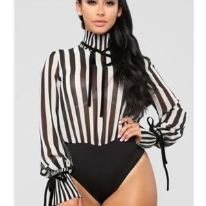 Fashion Nova Striped Bodysuit Top